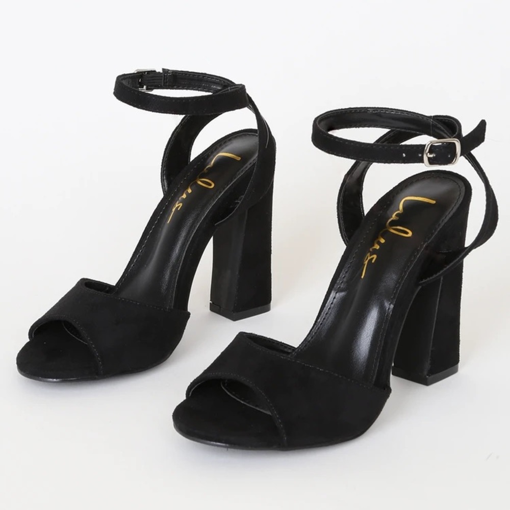 Lulus Black Suede High Heel Sandals, Size 6 - Picture 3 of 9